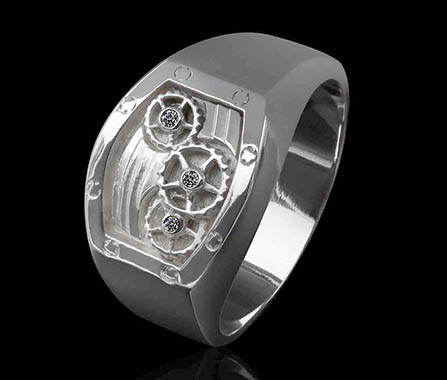 Bague-homme-or blanc-diamant noir-verso